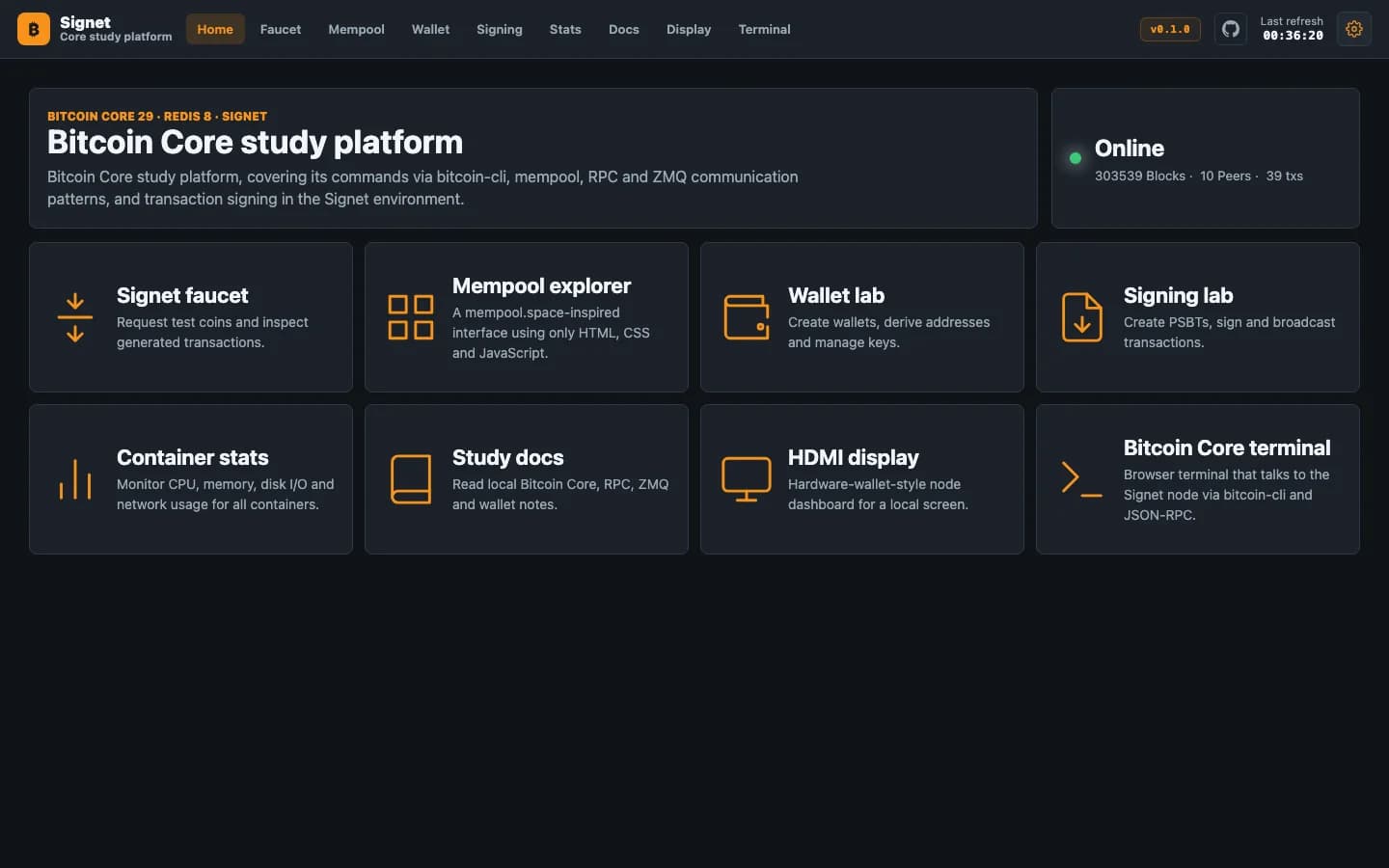 Interface do projeto Signet Core Study Platform