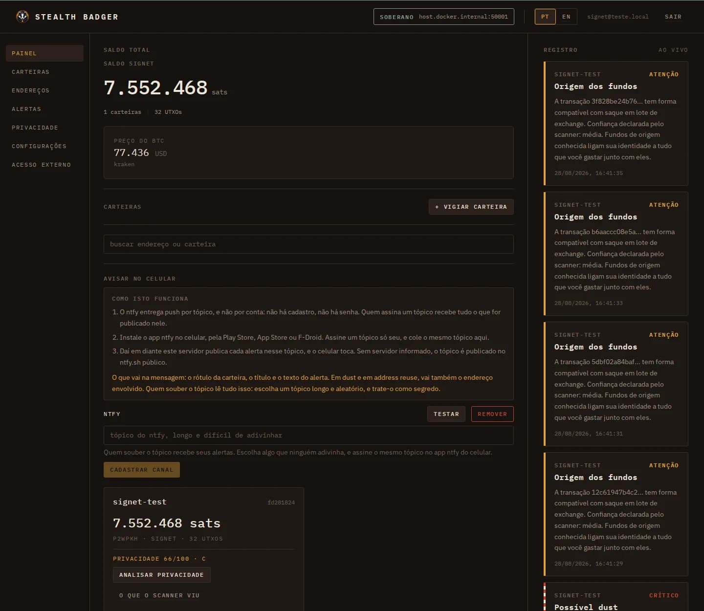 Interface do projeto Stealth Badger